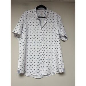 International Report Button Up Mens XL White Blue Floral 4-Way Stretch SS Shirt